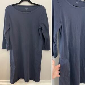 Garnet Hill 100% Organic Cotton Charcoal Gray 3/4th Sleeve Pocket Shift Dress 10